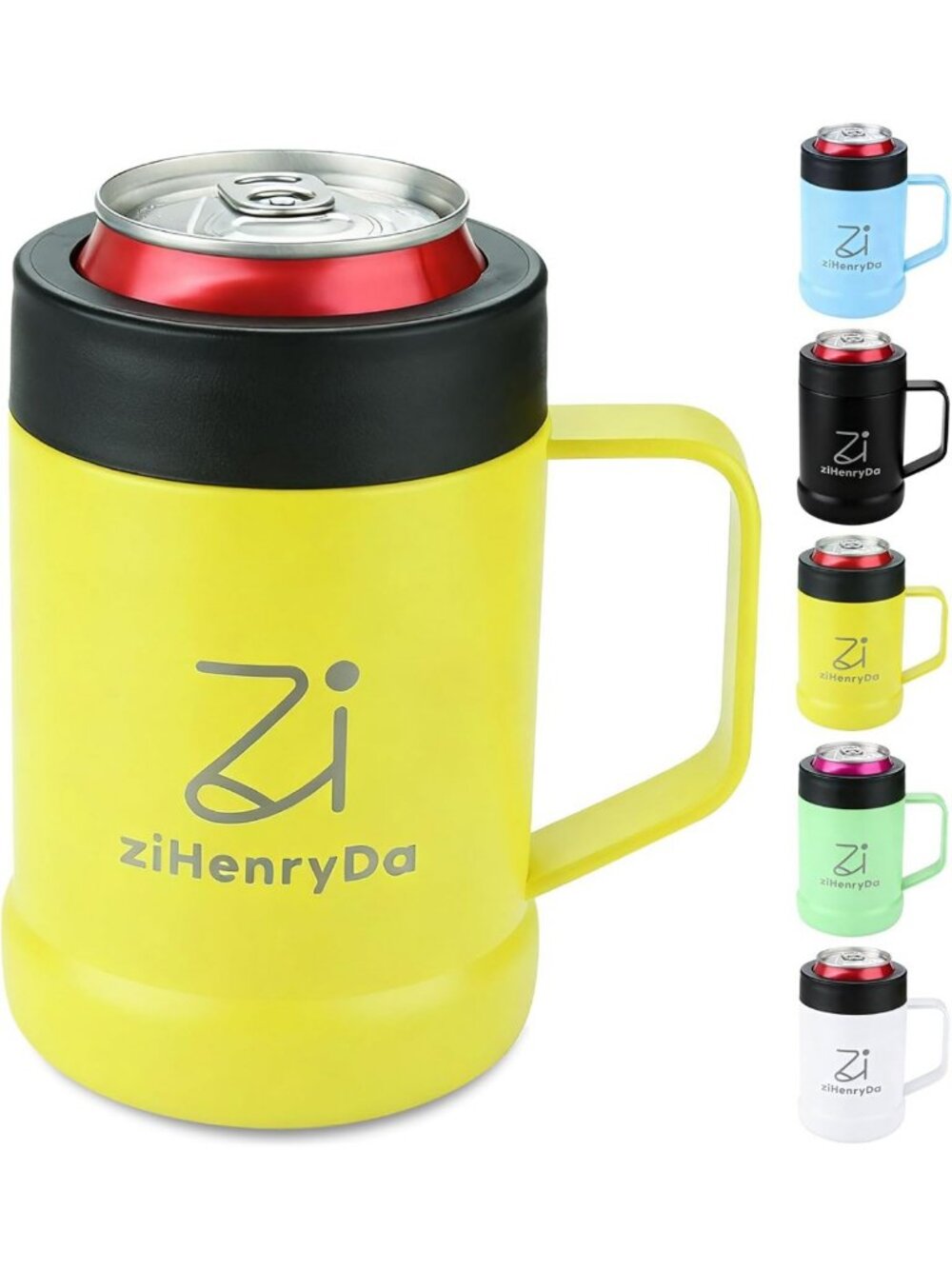 12 oz Vacuum Insulated Can Cooler with Handle - Stainless Steel Beverage Cup